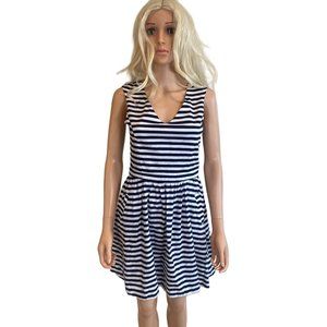 Zara Medium Blue Striped Sun Dress V Neck Pockets Cotton Blend